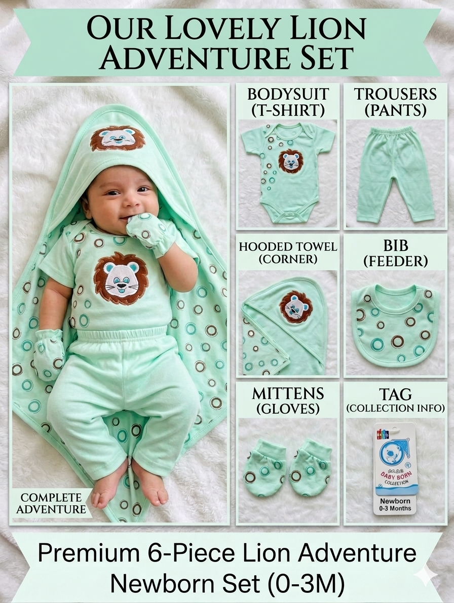 Premium 6-Piece Lion Adventure Newborn Gift Set (0-3 Months)