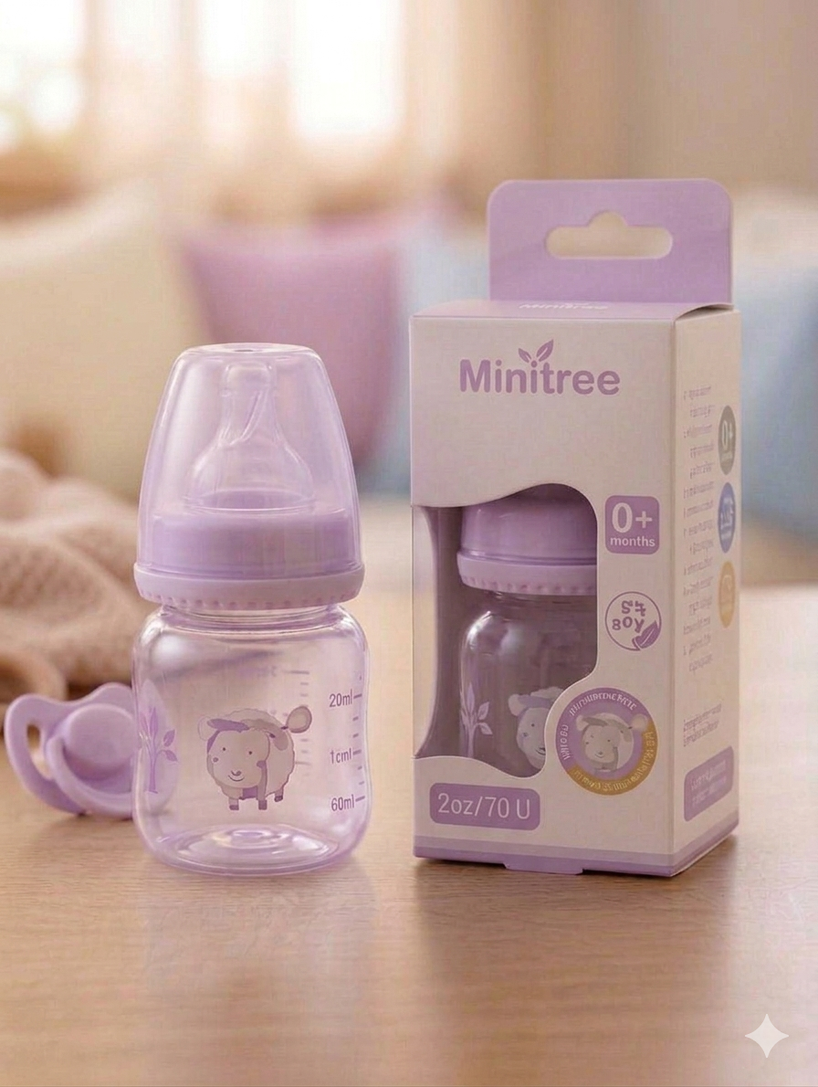 Baby Feeding Bottle 70ml – BPA Free Newborn Milk Bottle (Light Purple)