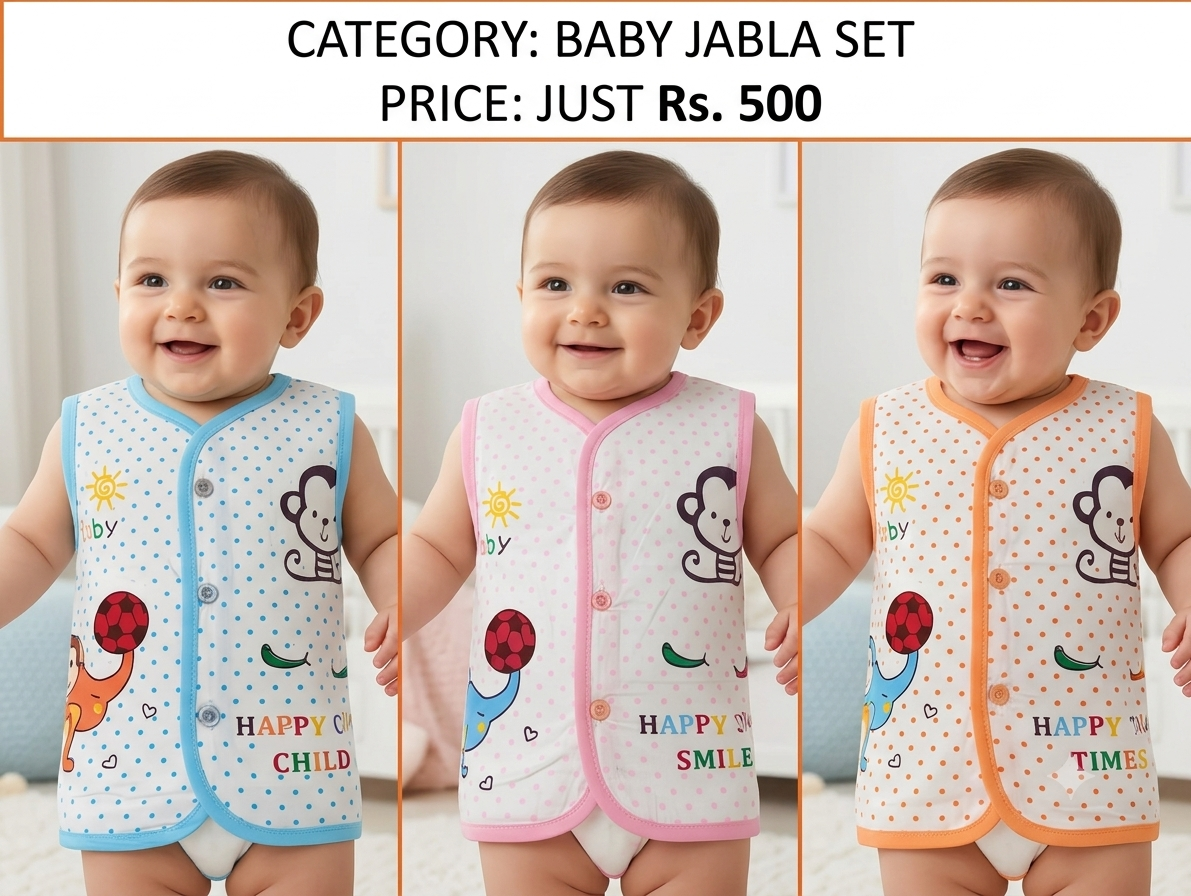 Baby Cotton Sleeveless Jhabla Set – Front Open – Soft Newborn Wear