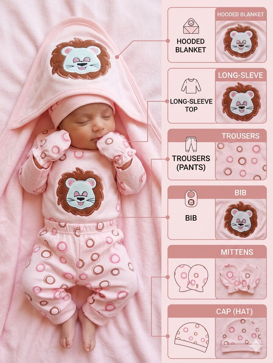 Premium 5-Piece Pink Lion Newborn Gift Set (0-3 Months)