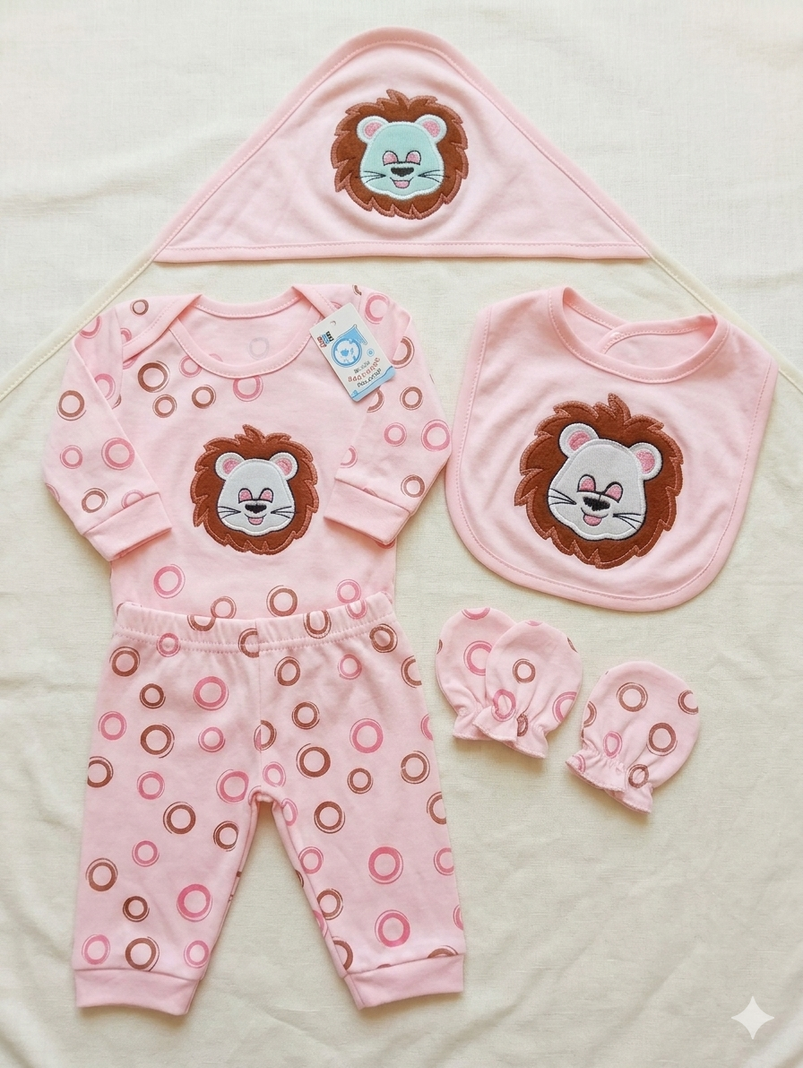 Premium 5-Piece Pink Lion Newborn Gift Set (0-3 Months)